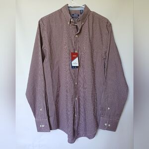 IZOD Mens The Advantage Gingham Shirt Size Sm Color Burgandy/White